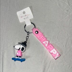 Snoopy Keychain with Pink Happy Wristlet